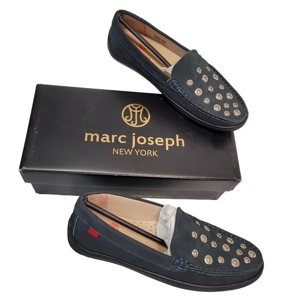Marc Joseph NY Unisex-Child Navy Nobuck Mott St Grommet Detail Loafer Size 3